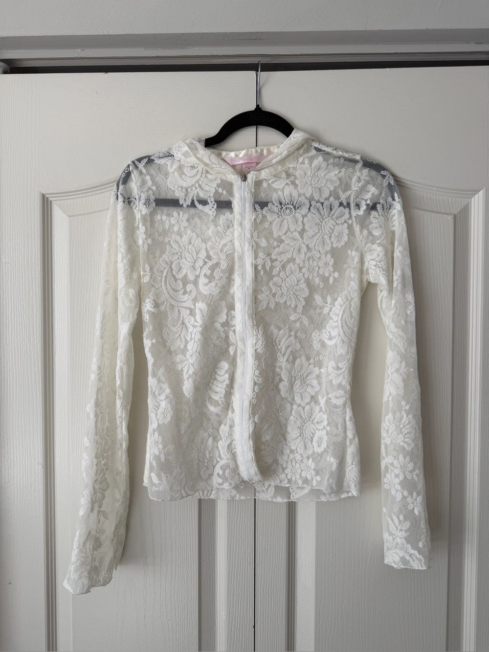 Vintage Victoria's Secret White Sheer Floral Lace Zip Jacket
